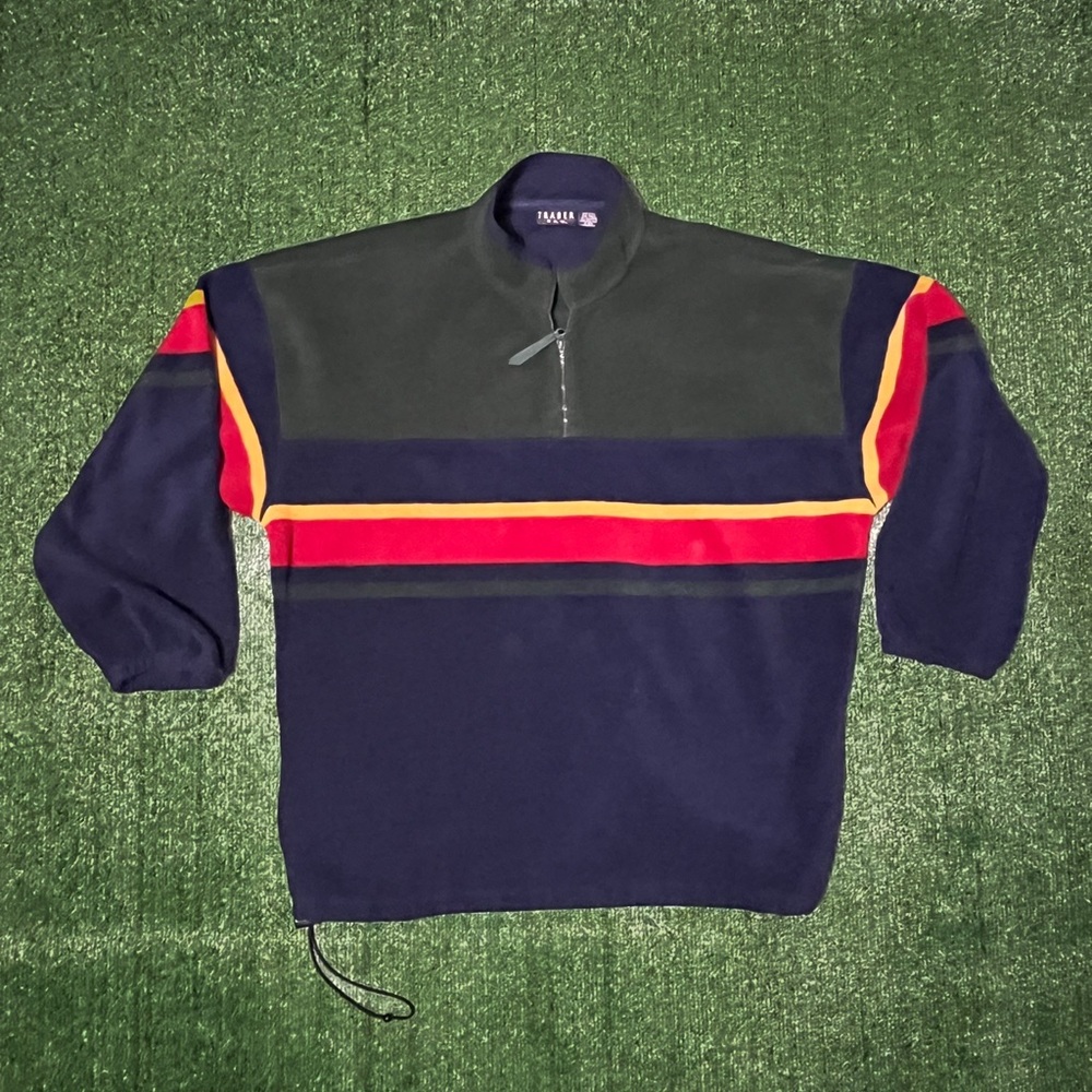 Trader Bay Men's Zip Up Sweater - Navy, Red, and Yellow